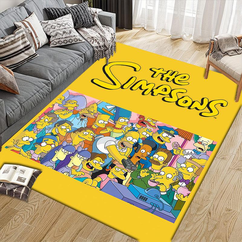 The Simpsons Poster Flannel Printed Carpet, Home Sofa Decoration for Living Room & Bedroom, Non‑Slip Play Flannel Floor Mat for Game Room