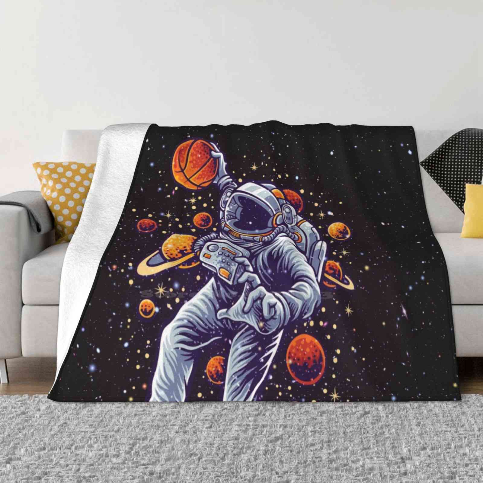 

Space Basketball New Selling Custom Print Flannel Soft Blanket Astronaut Basketball Astronaut Playing Basketball Sports Planets 30x40in