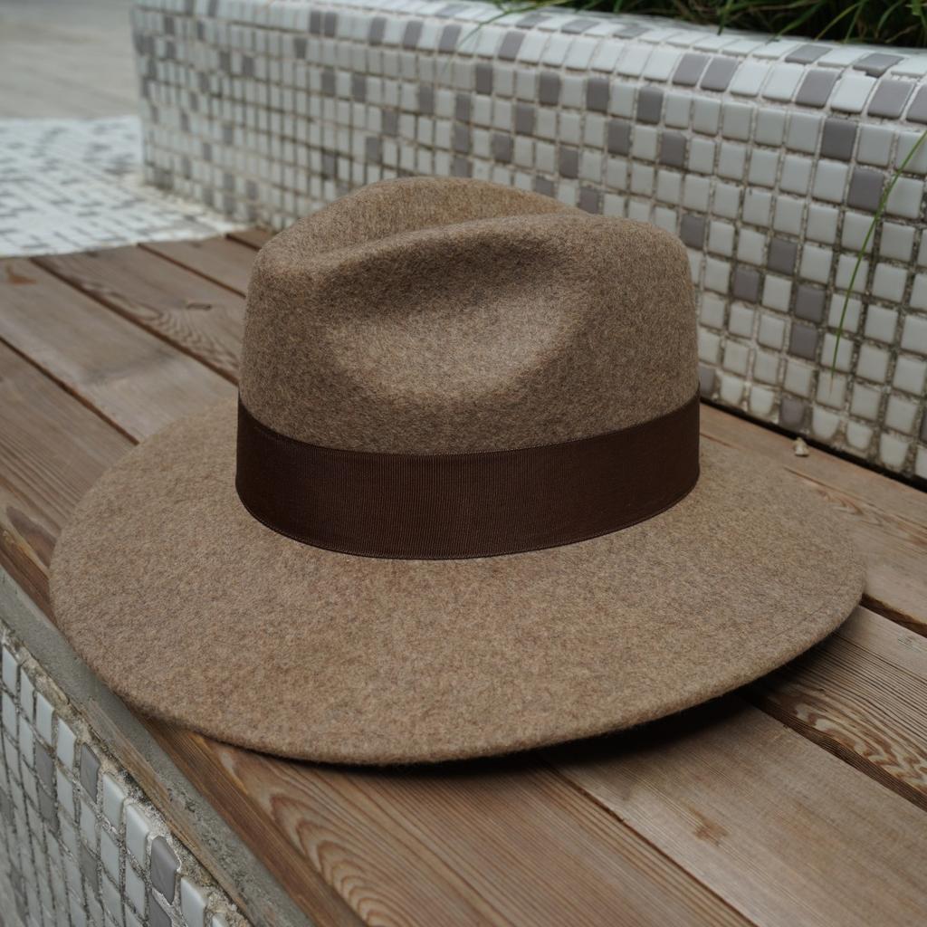 French Korean Tibetan Mocha Color Wide-Brimmed Woolen Top Hat For Men And Women Autumn And Winter British Retro Versatile Felt Hat Tide