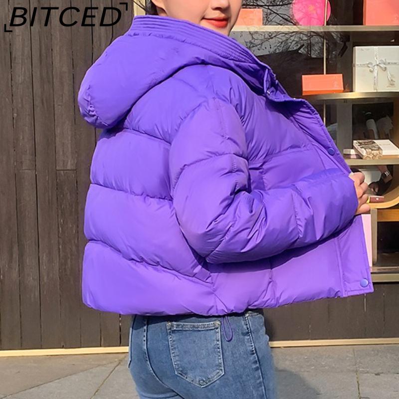 BITCED Minimalist Hooded Short Down-Filled Cotton Jacket Casual Puffer Jacket Lightweight Cotton Coat