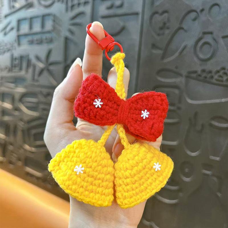Creative New Wool Knitting Christmas Tree Bells Plush Doll Keychain Exquisite Cute Bag Decoration Pendant Couple Christmas Gift