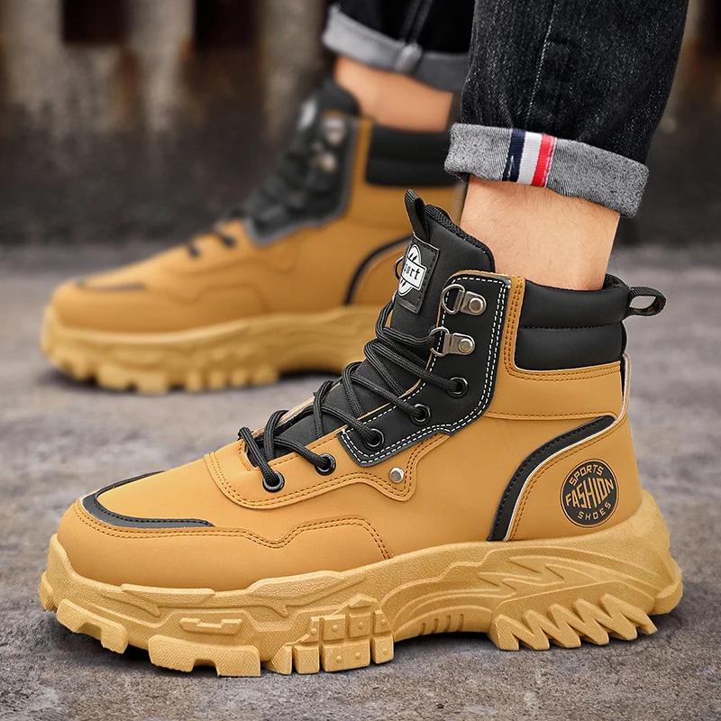 British Style Brown Men's Motorcycle Boots Original Casual Platform Boots Men Winter Street Leather Ankle Boots for Men Hombres