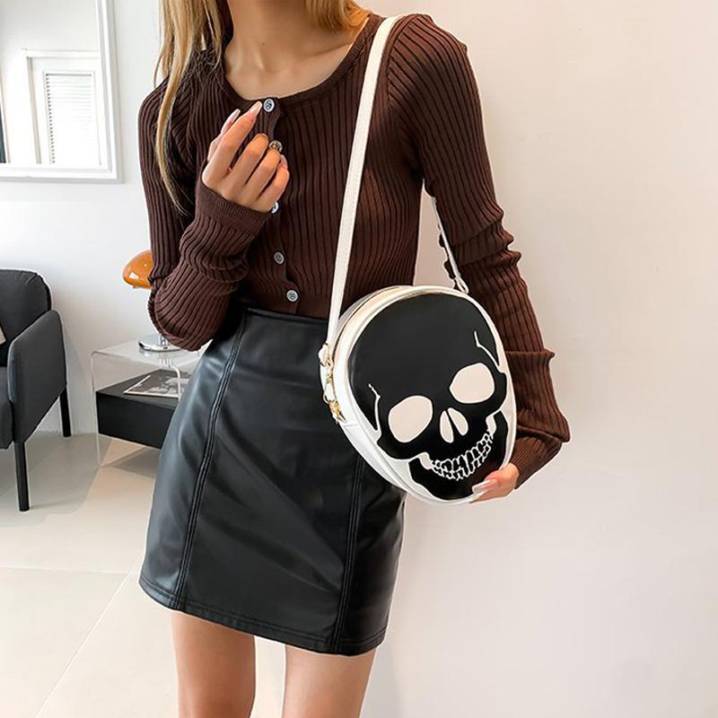 Fashion Casual Women's Shoulder Bag Skull Pattern Color Contrast Design Crossbody Bag For Halloween Festivals Party