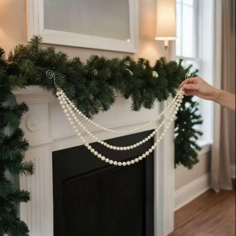 Three-layer Christmas Tree Pearl Chain Pendant Simulated Pearls with Hanging Hooks Christmas Pearl Garland White