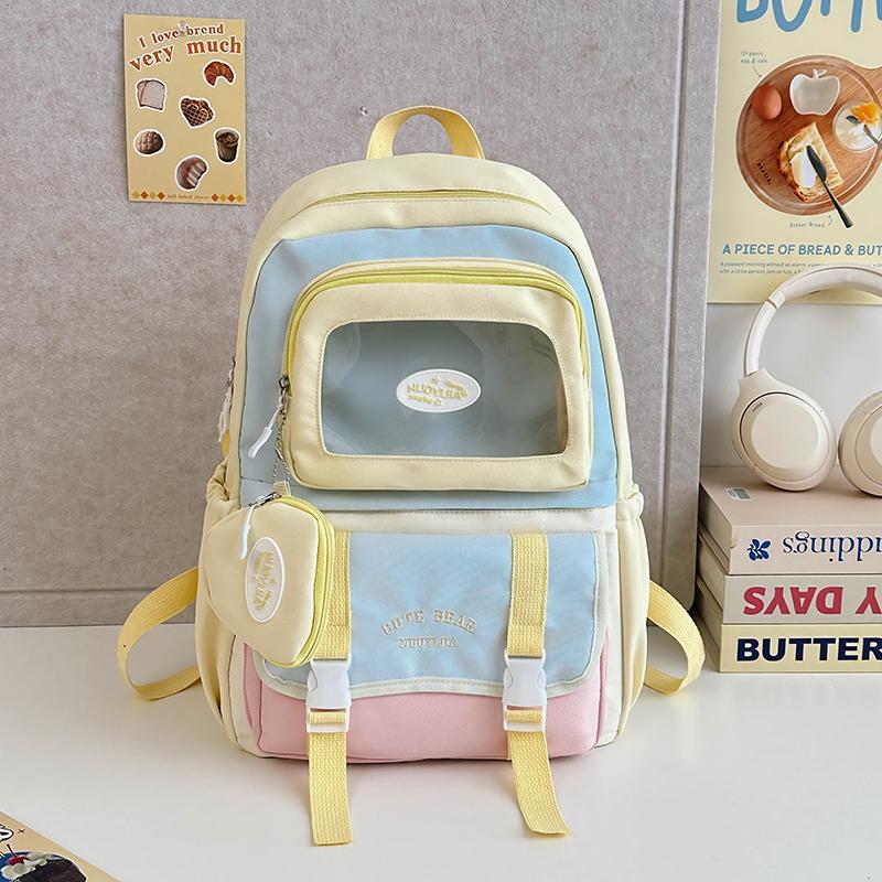 Girls Backpack Junior High School Student Backpack Color Contrast Student Schoolbag