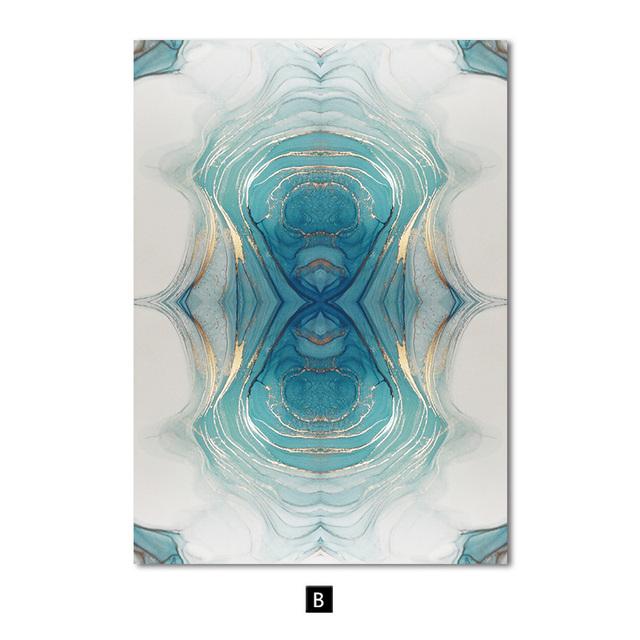Nordic Luxury Blue Canvas Painting Modern Home Abstract Gold Poster and Print Wall Art Picture for Living Room Decoration No Frame