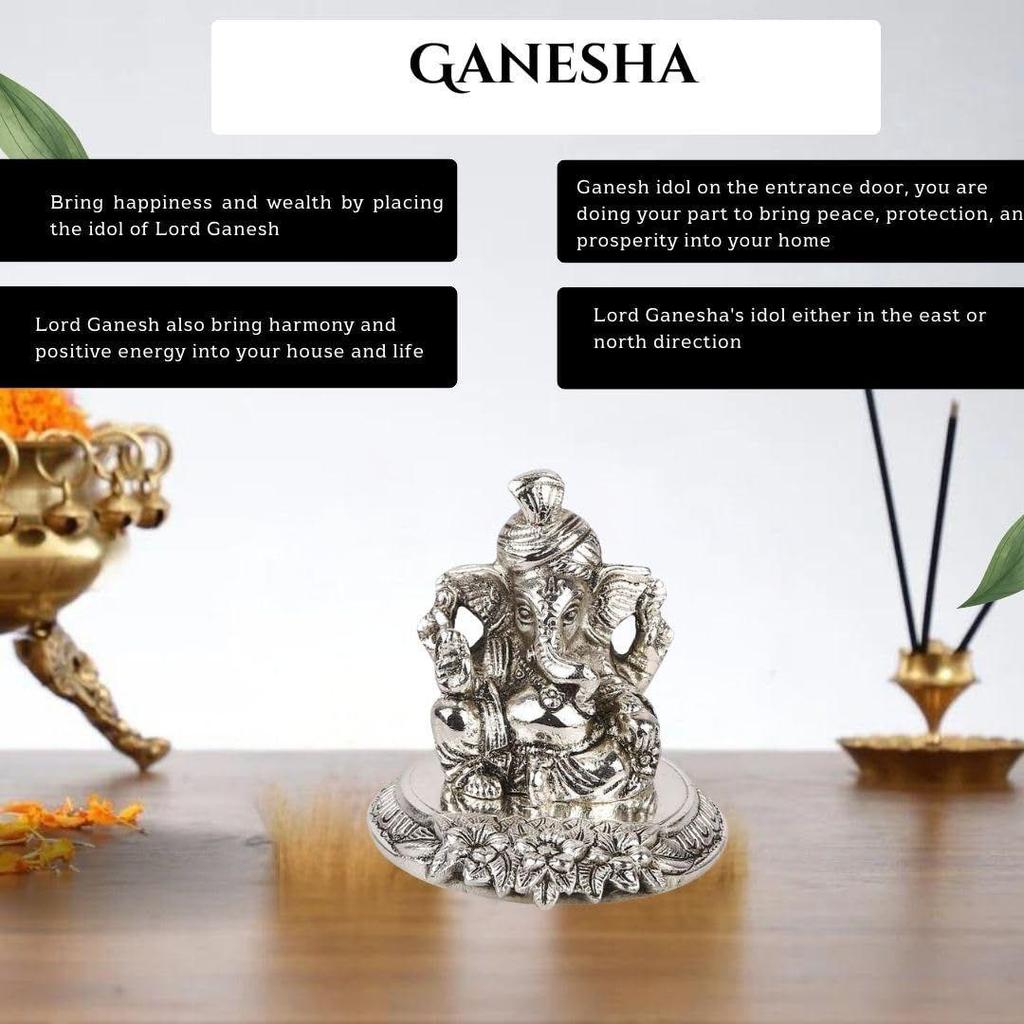 Silver Ganesh Idol Oxidized Finish with Best Wishes