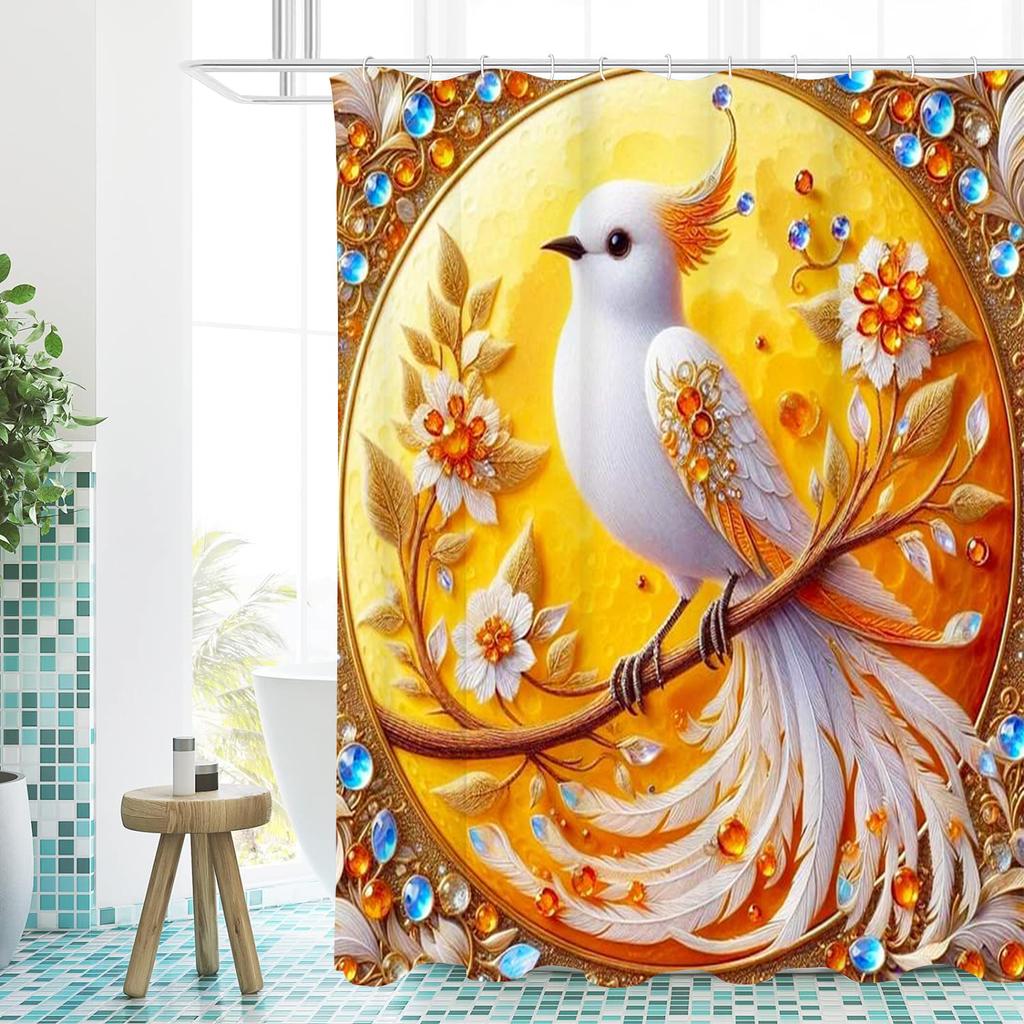 Animals With Floral Birds Pattern Pastoralism Style Bathroom Shower Curtain With 12  Hooks Home Bathroom Decor and Accessories
