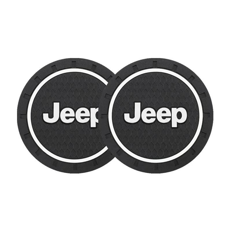 2Pcs Anti-Slip Silicone Car Cup Mat Anti-Noise Coasters Automotive Interior Accessories for Jeep Wrangler Grand Cherokee Compass AKT1