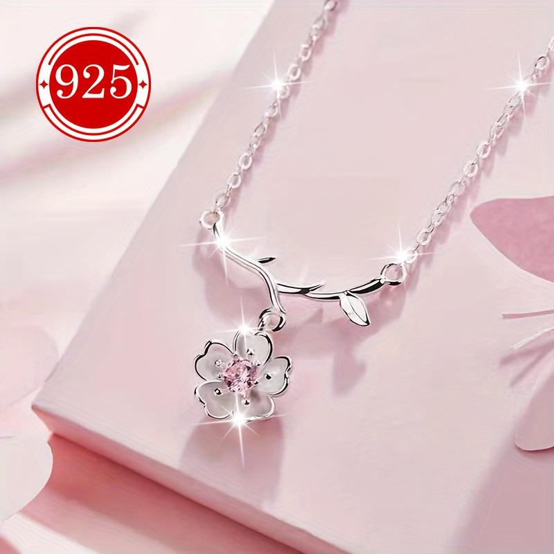 925 Silver Hypoallergenic Necklace 1 Piece Women's Cherry Blossom Necklace Exquisite High-end Clavicle Chain