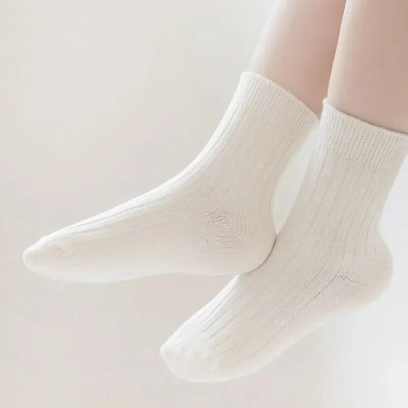 5 paar/lot Effen Kinderen Sokken Casual Baby Meisjes Jongens Zacht Ademend Katoen Streep Herfst Peuter Gebreide Kinderen Sokken voor 1-8J