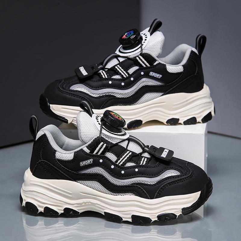 

Повседневные низкие кроссовки с вращающейся кнопкой для мальчиков, дышащие нескользящие кроссовки для ходьбы и бега на открытом воздухе, весна, лето, осень 39/240MM чёрный