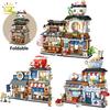 Non-Toxic City Mini Chinese Street View Grocery Store Meat Shop Building Blocks Japanese Food Ice Shop Figures Bricks Toys Child