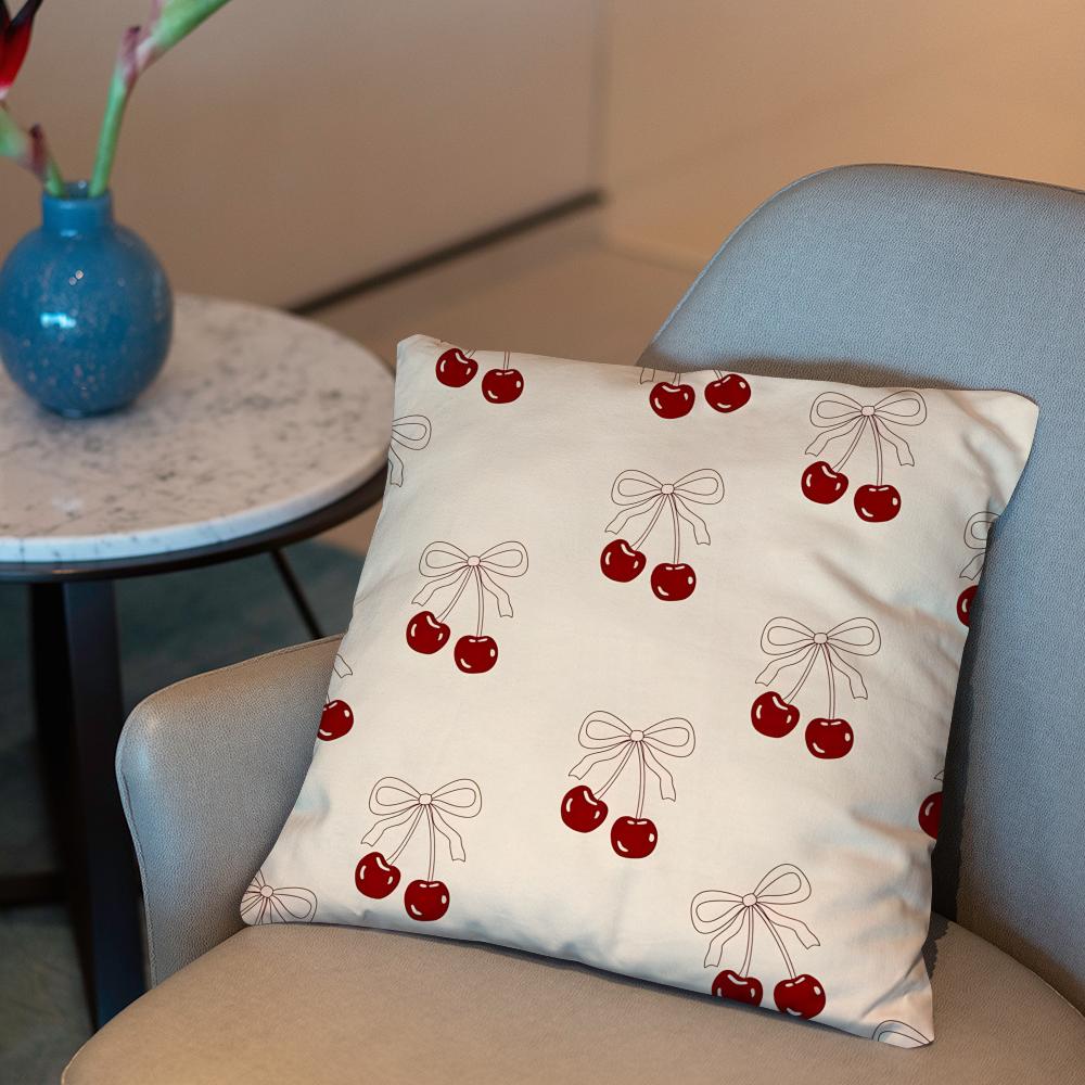 Pink bow cherry Cushion Cover 2-in-1 Reversible Plush Pillow Cover | Car/Sofa/Bed | Perfect Gift