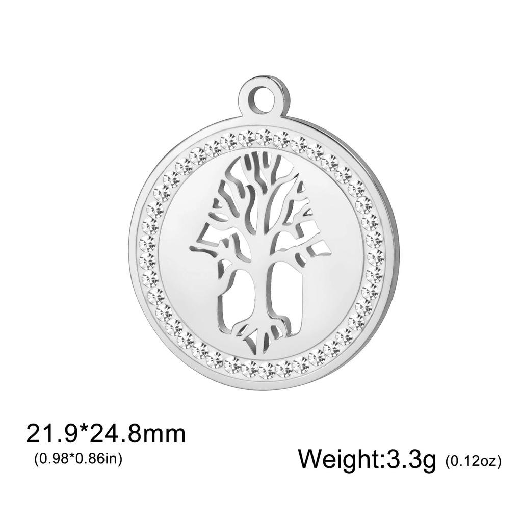Xiaomi 3pcs/lot Amulet Tree of Life Round Clear Zircon Pendant Stainless Steel Gold Color Charms for Necklace Earring Jewelry Making