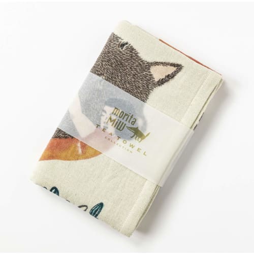 Morita MiW Imabari Tea Towel, 45x70cm, "Itsumo No Kiseki" (Wolf Design) Blue, Placemat, 100% Cotton Gauze Pile, Soft, Emplet Veil(R)