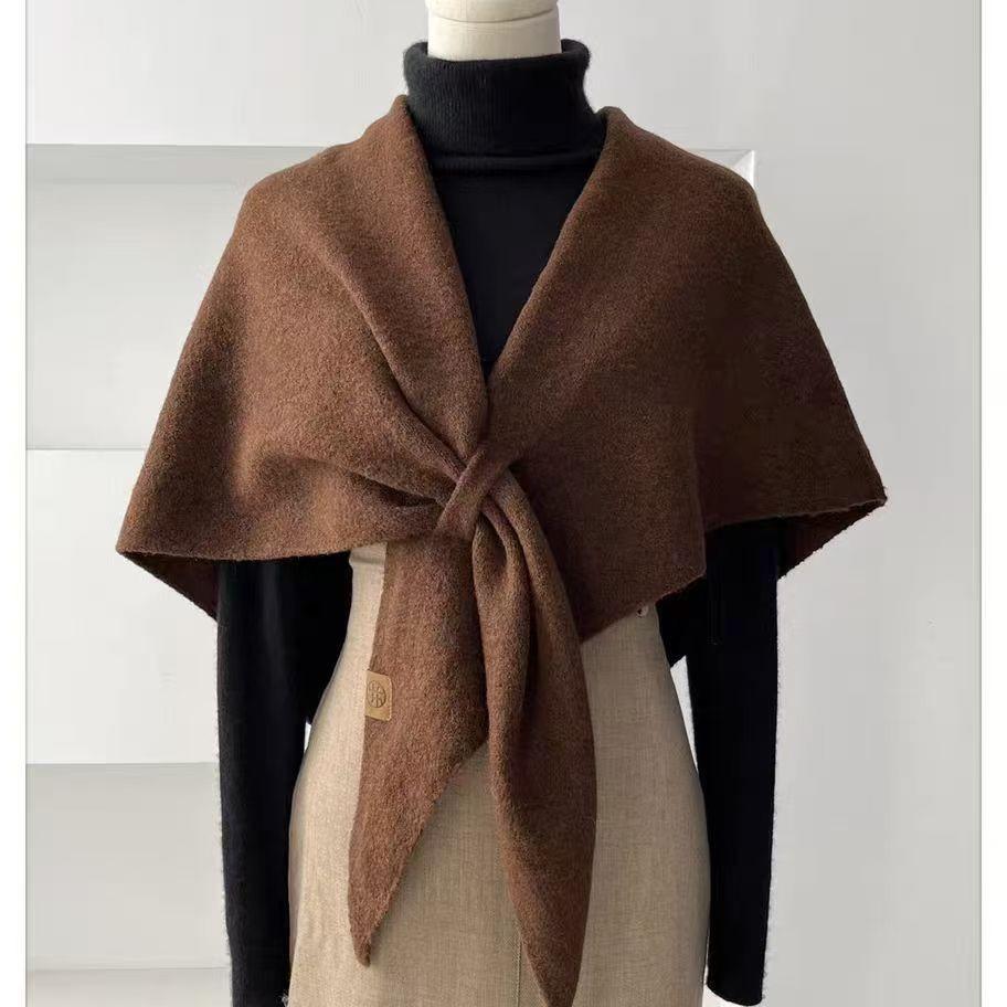 Wool Blend Cross-Knit Triangle Shawl: Women's Versatile Fashion Outerwear