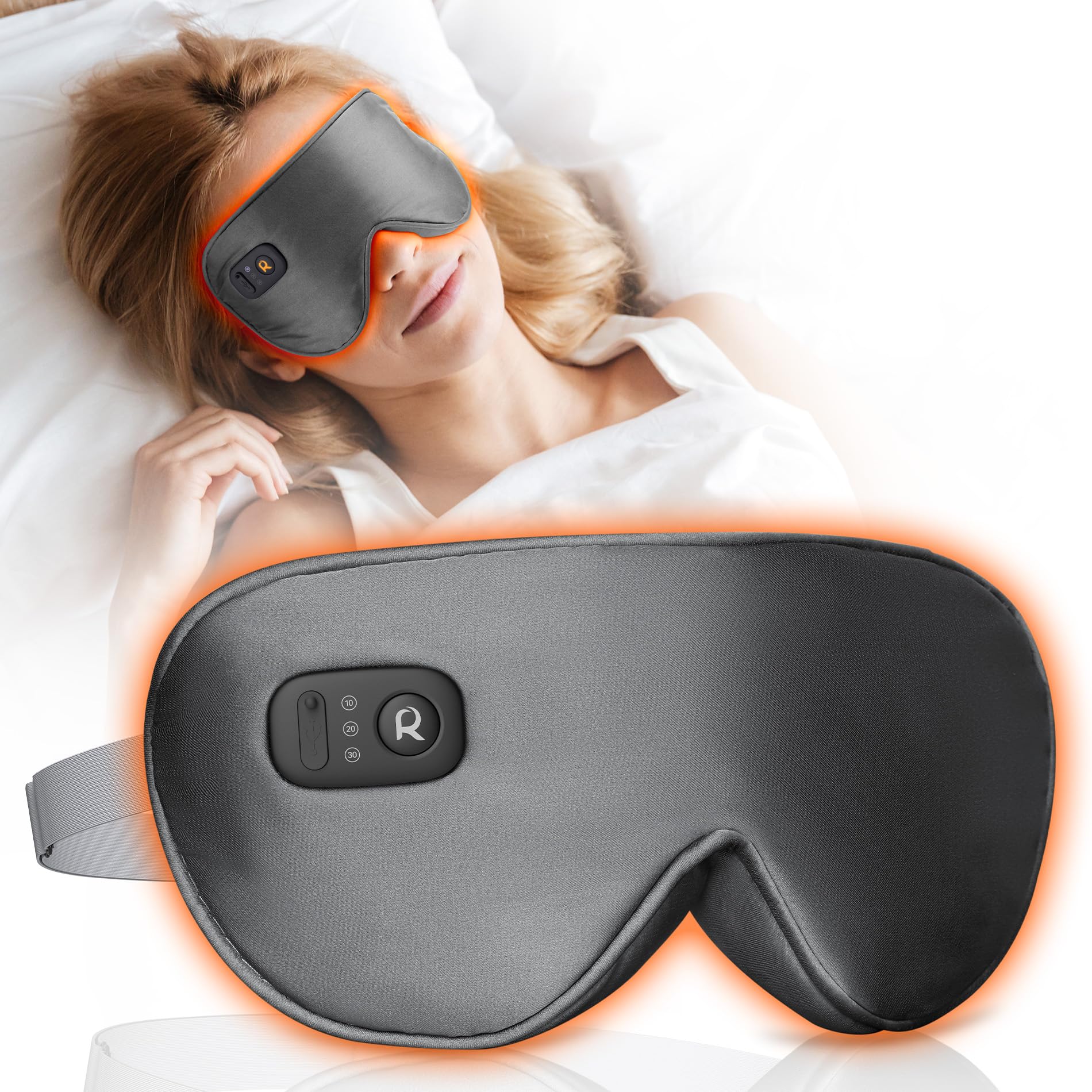 

Restnature Hot Eye Mask Fast with 3 Temperature Light Comfortable Adjustable Soft Relaxing Sleep Gift for Lunch Business Trip [USB Rechargeable, серый