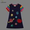 2025 Spring/Summer Space Planet Pattern Girls' Knit Dress - European/American Style