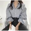 Korean Women's Retro Striped Lantern Sleeve Chic Top