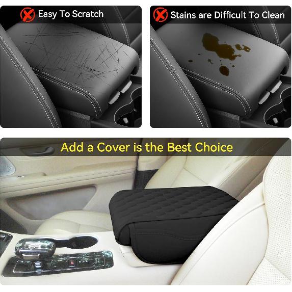 Center Console Cover For Cars, Trucks & SUVs - Ergonomic Pain Relief With Memory Foam Leather | Non-Slip Waterproof Design & 2 Organizer Pockets
