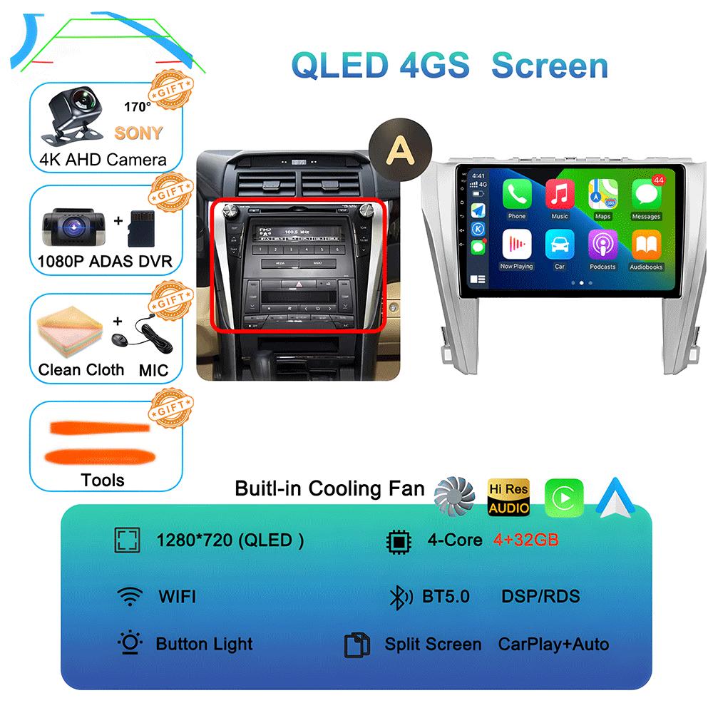 Car Radio Android 14 Carplay Auto For Toyota Camry 7 XV 50 55 2011-2014 Multimedia Video Player Navigation Stereo GPS No 2din 4G