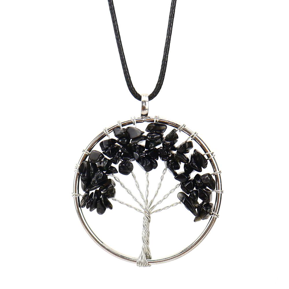 Hand-Wound Natural Gravel Crystal Tree Of Life, Natural Stone Fortune Tree Colorful Necklace N85