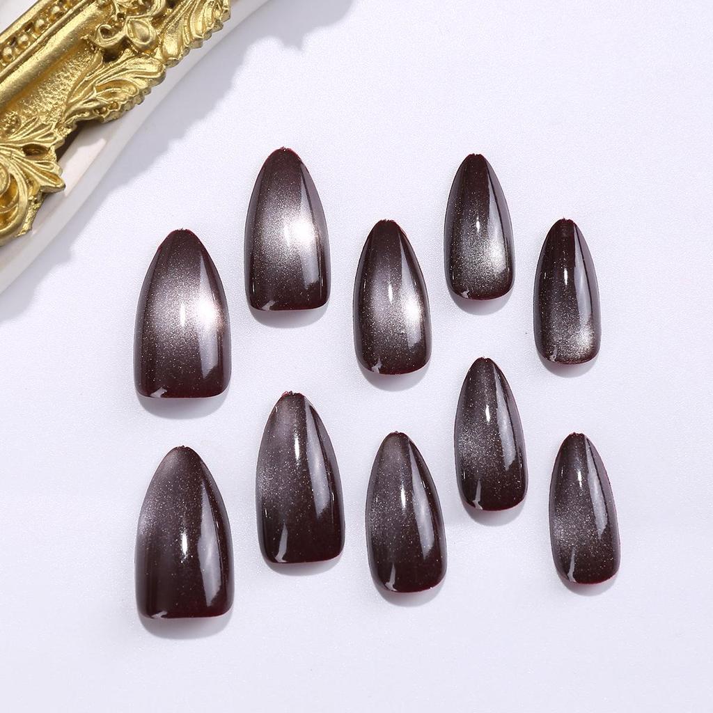 Deep Brown Medium Oval Cat Eye Press-On Nail Tips