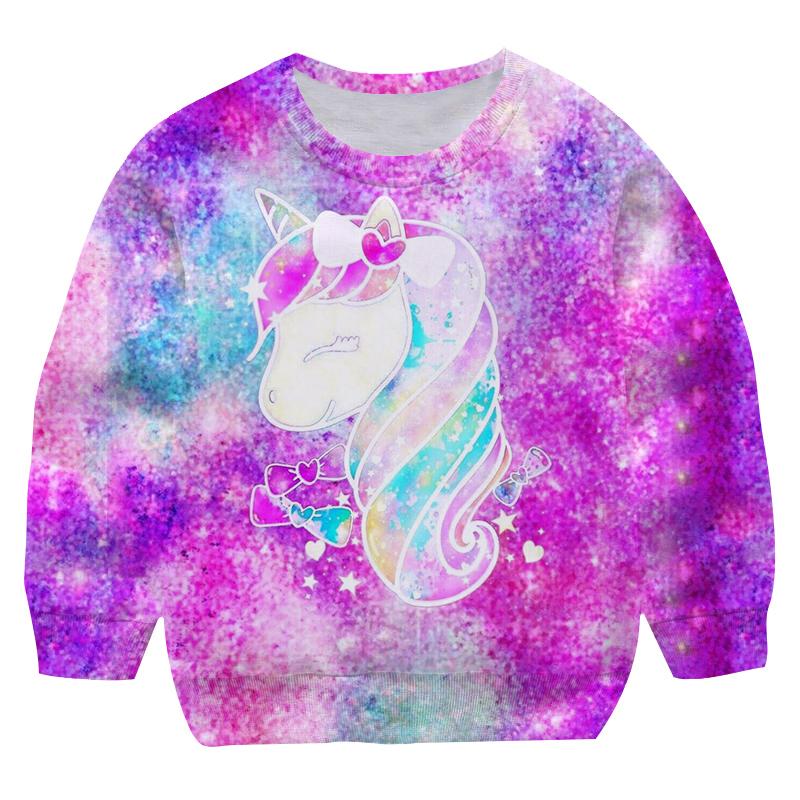 2025 New Cartoon Pink Unicorn Hoodies Girl Garden Collar Clothes Children's Fashion Hoodie Autumn Casual Bathroom Round Neck Pullover Sweater
