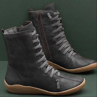 Fashion Women Boots Winter New Soft Leather Flat Shoes for Women Retro Fashion Matching Fur Lace Up Ankle Boots Women Zapatos De Mujer