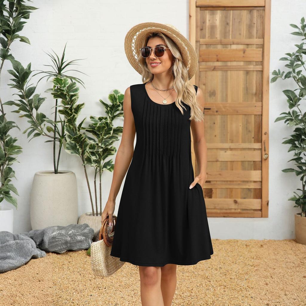 Damska Moda Casual Kolorowy Nadruk Kamizelka Luźna Sukienka z Kieszeniami