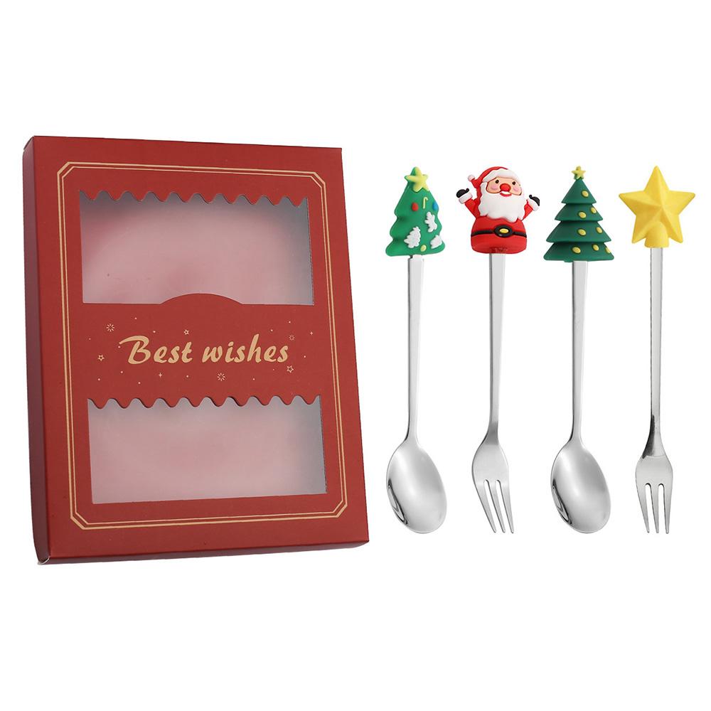 

4/6 шт. Год рождественских ложек и вилок, рождественские украшения для дома, рождественские подарки, рождественская посуда Navidad, декор для детских подарков 4pcs-09