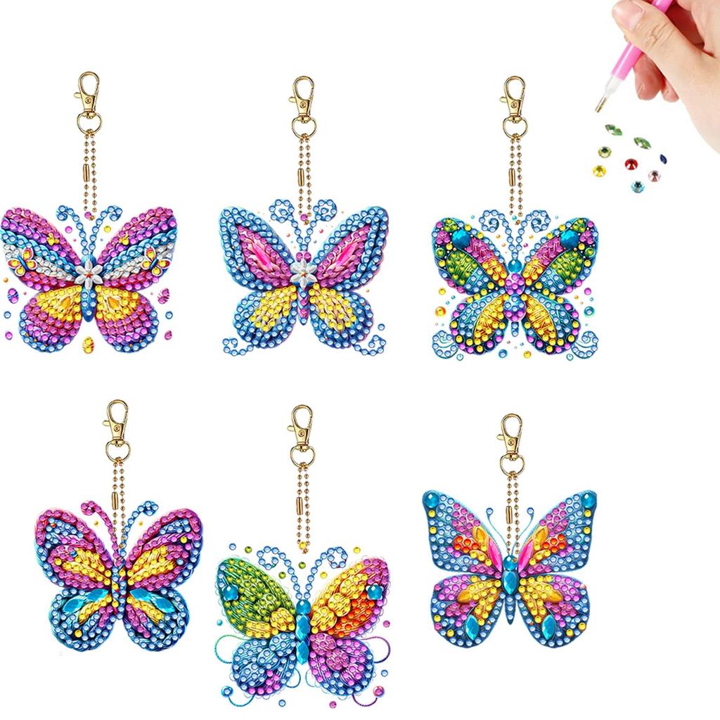 6Pcs DIY Special Shape Diamond Art Painting Keychain Kit Crystal Rhinestone Diamond Mosaic Key Chain Unique Handmade Gift