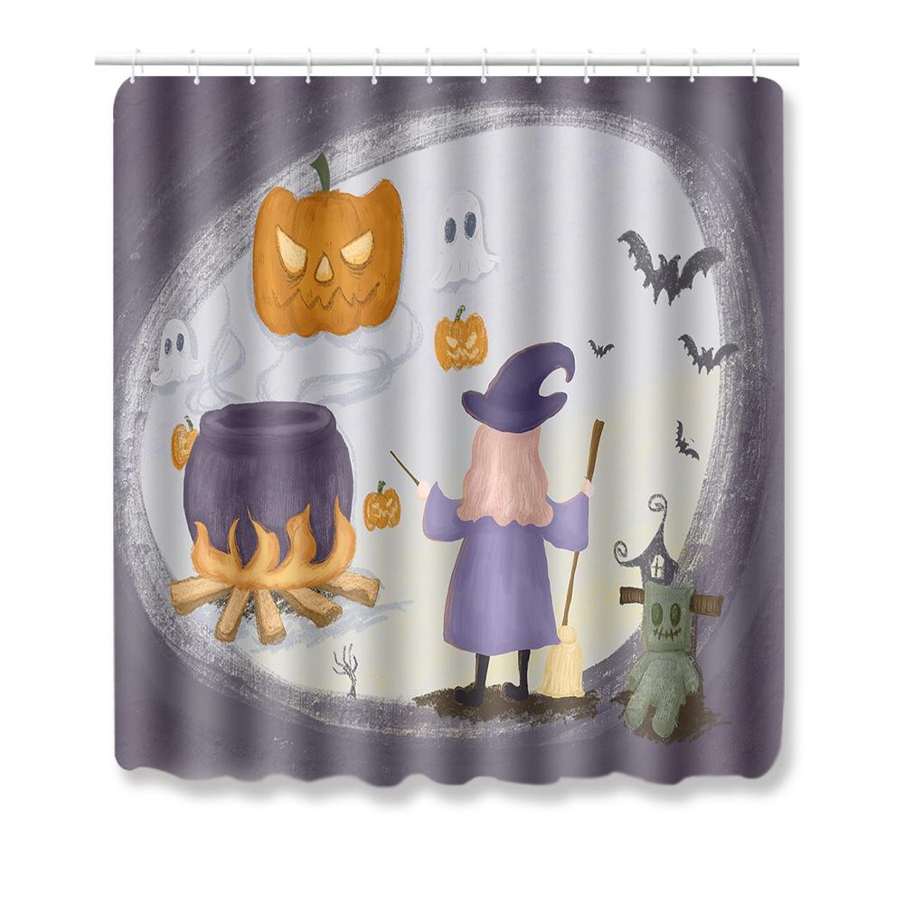 Halloween Shower Curtain Floor Mat Combination Four-Piece Set Bathroom Toilet Carpet Shower Room Foot Mat