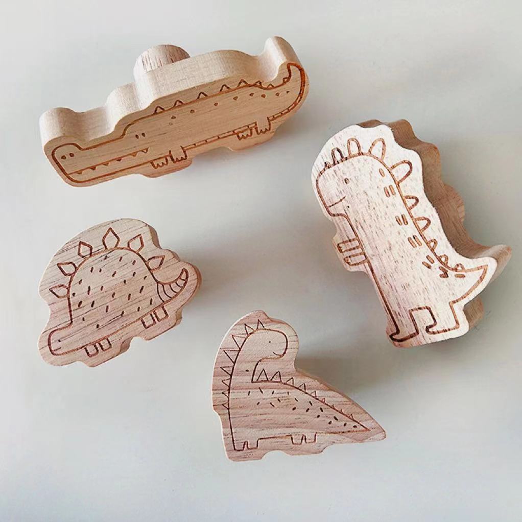 Dinosaur Wood Hook Wall Hanging Cute Children's Room Decoration Hook Bathroom Clothes Key Storage Rack Kitchen Home Accessories