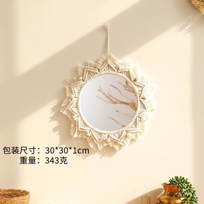 Bohemia Mirror White/Brown Tapestry Makeup Mirror Bedside Bedroom Entrance Hotel Home Decoration Wall Hanging