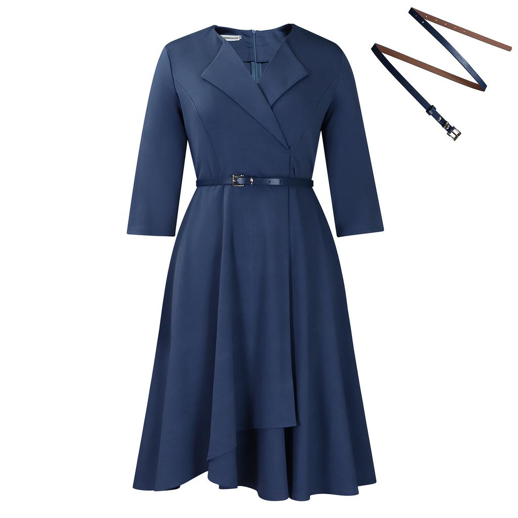 D women's clothing autumn and winter new fashion V-neck solid color large skirt high waist African dress