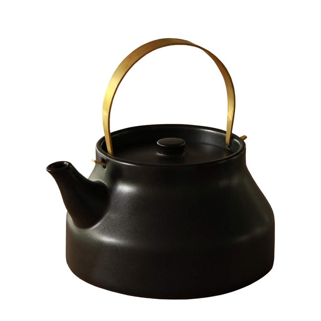Kamoshika Doguten Gas Microwave Made in Banko Ceramic For Open Ceramic Kettle Kettle, 1L, Compatible, Safe, Japan, Ware, Brass, Fire, (Black Koburi)