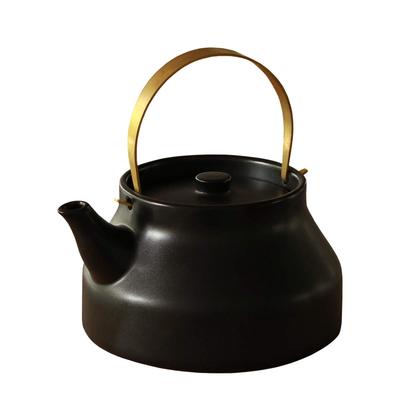 Kamoshika Doguten Gas Microwave Made In Banko Ceramic For Open Ceramic Kettle Kettle, 1L, Compatible, Safe, Japan, Ware, Brass, Fire, (Black Koburi)
