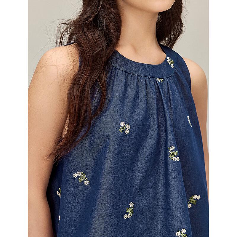 INMAN French Floral Embroidered Halter Blouse