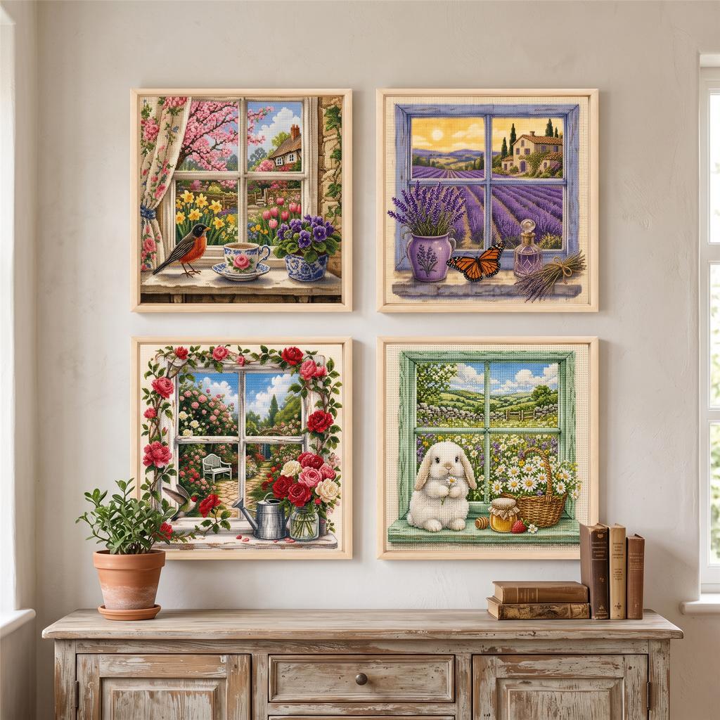 Stitch Kit 45x45cm Landscape 11CT Stamped Canvas 3 Strand Cotton Thread Embroidery DIY Beginner