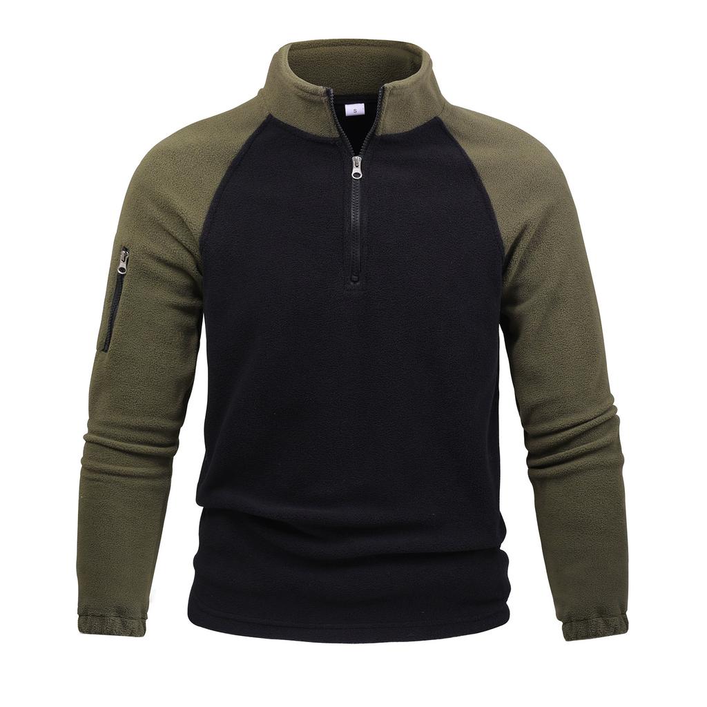 Men's Fleece Warm V-neck Zipper Sweatshirt  Outdoor Sports Coats Pullover Men's Casual Outwear