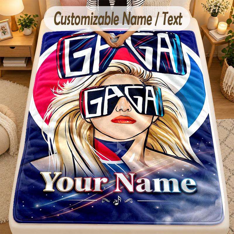 Flannel BlanketLady Gaga Custom Name Text Personalized Soft Warm Throw Blanket Home Decor Gift