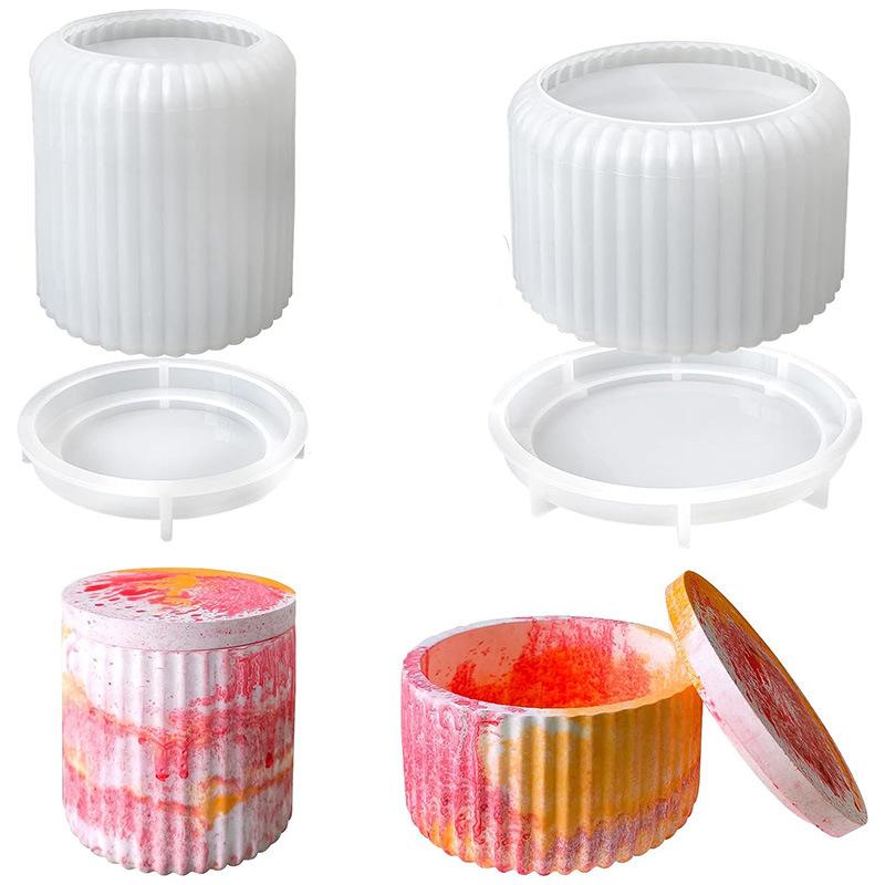 4PCS DIY Gypsum Cement Gypsum Candle Cup Smooth Surface with Cover Flower Face Cover Mirror Silicone Mold Creative Ornament