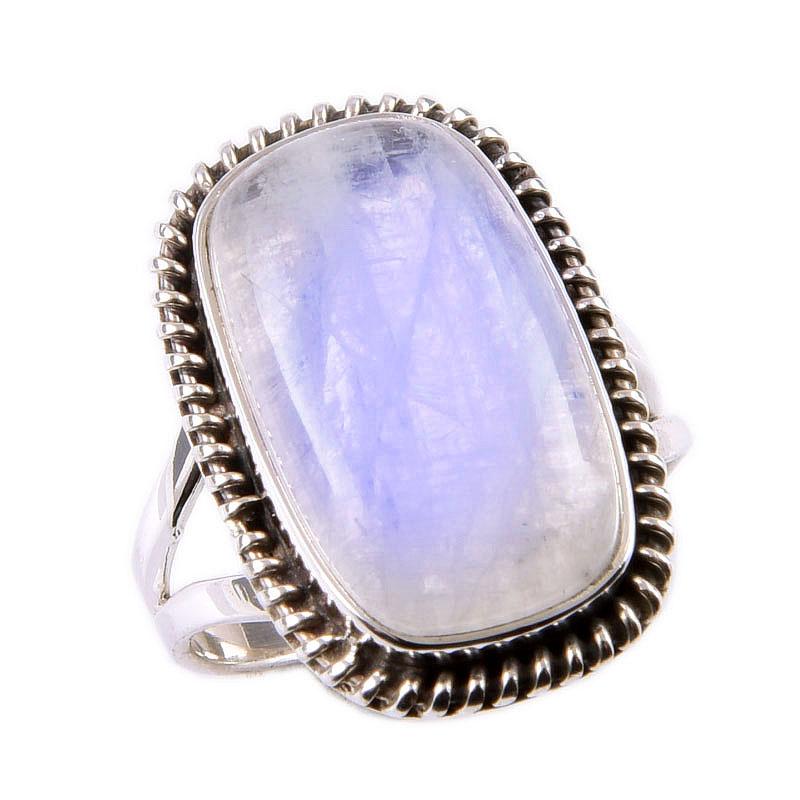 Natural Rainbow Moonstone Gemstone 925 Solid Sterling Silver Ring Size 6 F3T62