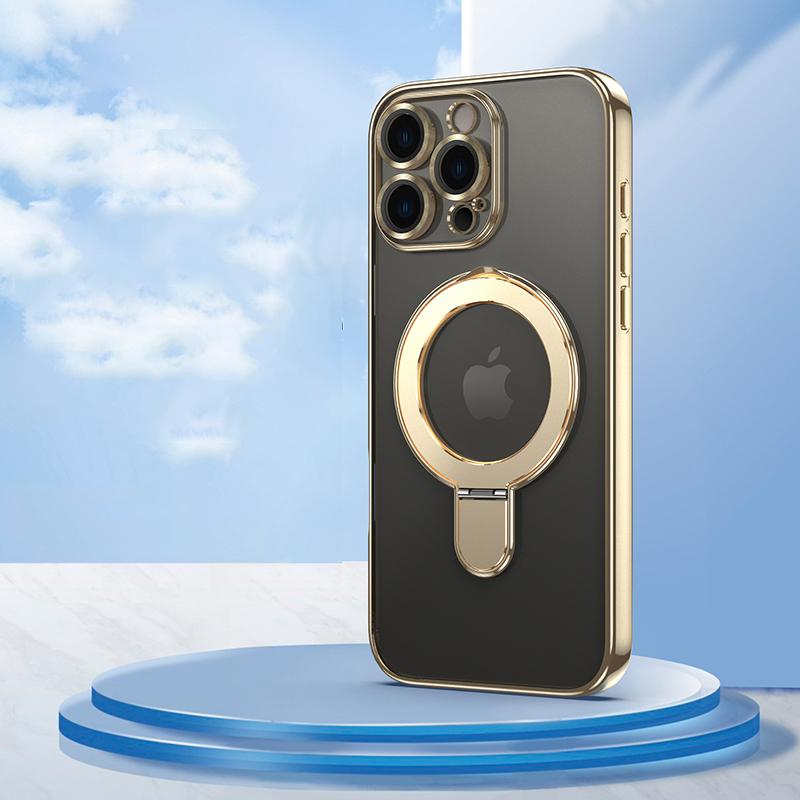

Металлический кронштейн прозрачный магнитный чехол для iPhone 16 15 14 Pro Max 13 Pro 12 защита объектива противоударный держатель кольца для Magsafe беспроводной зарядки телефона чехол iPhone 13 Pro Max золотой