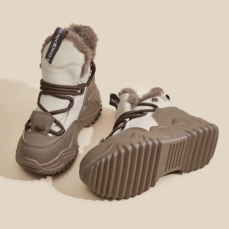 Sportssko høy topp tykk såle innvendig høydeøkende pappasko dame fritidsskinnsko med ekstra tykk fløyel