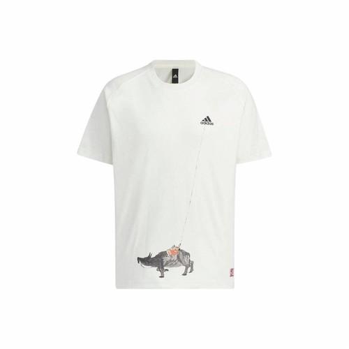 adidas Logo Print Animal Pattern Crew Neck Short Sleeve T-Shirt Men’s White M белый