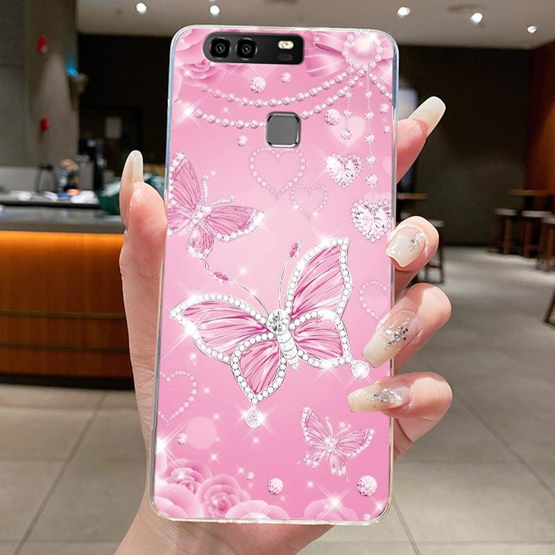 For Huawei P9 EVA-L29 L09 Case Huawei P9 Plus VIE-L29 L09 Cover Clear Luxury Fashion Butterfly Flowers Soft Silicone Phone Case