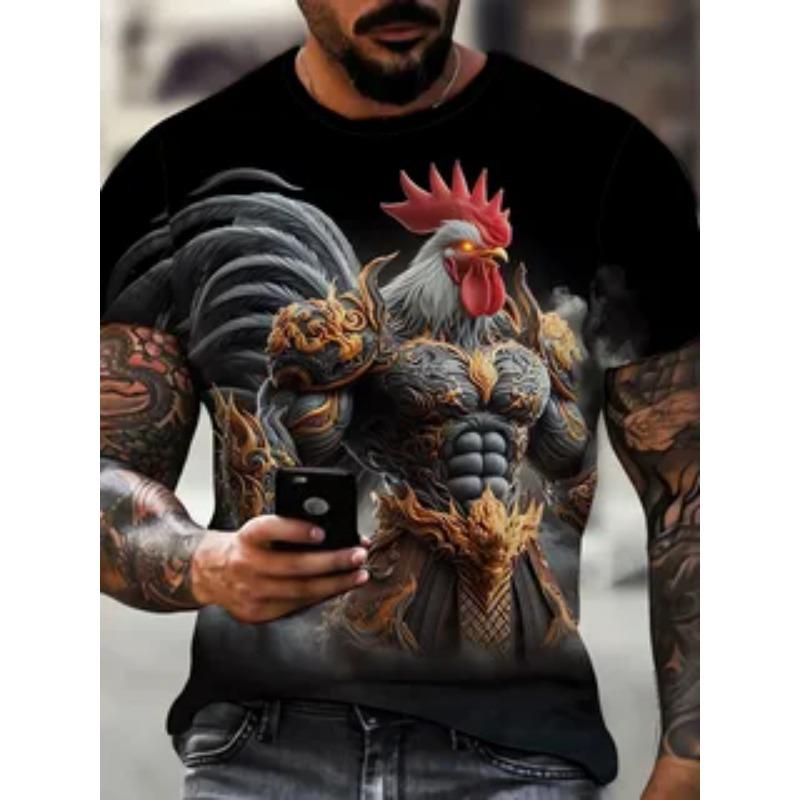 Herr T-shirt med tecknad anime-stil, 3D-tryckt, rund hals, kort ärm, lös, vardaglig, bekväm, sommar